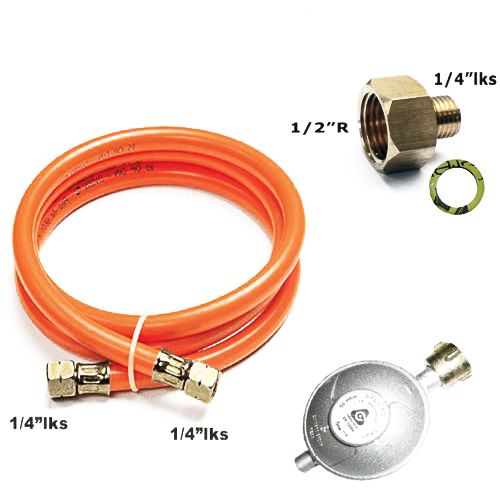 gaskocher-shop24 - Gasschlauch Druckminderer Set + Übergang 1/2 R x 1/4  lks LPG Adapter aus Kupfer für Gaskocher BBQ camping
